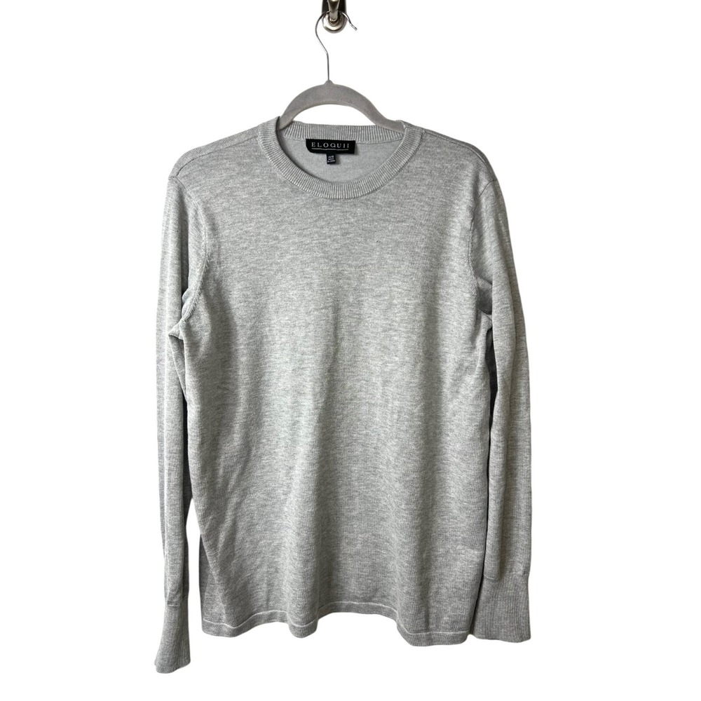 Eloquii Gray Crewneck Sweater Gold Button Cuff Long Sleeve Plus Size 14/16